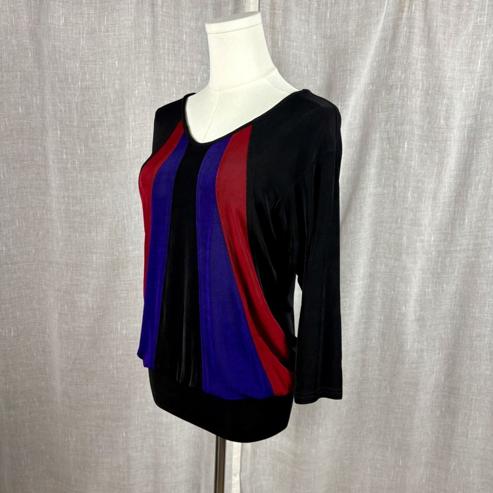 Vintage 70's Liquid Knit Color Block Stripe V-Neck V-Back Top Size XS S Disco